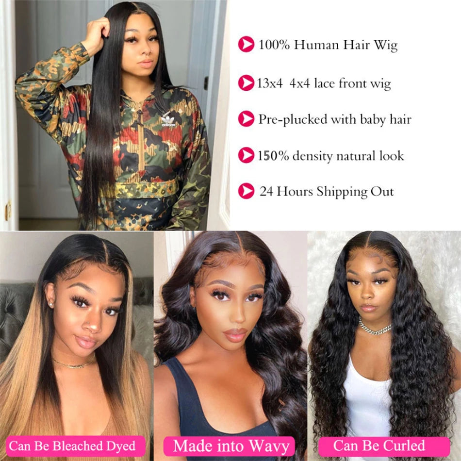 30 32 Inch Lace Front Human Hair Wigs Pre Plucked Brazilian Straight 13x4 Lace Frontal Wig For Women Perruque Cheveux Humain