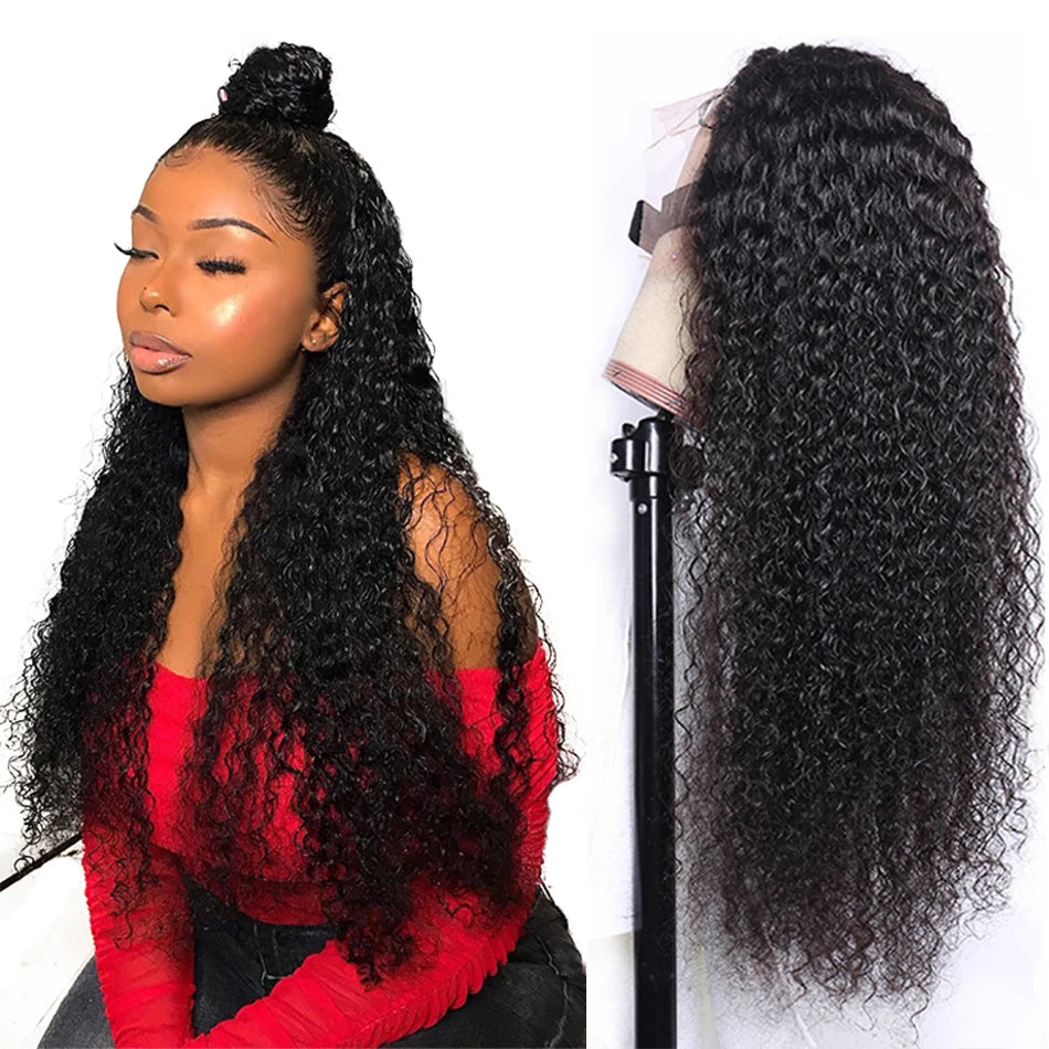 30 Inch Kinky Curly Lace Front Human Hair Wigs 13x4 Deep Wave Frontal Wig Transparent HD Lace Water Wigs Perruque Cheveux Humain