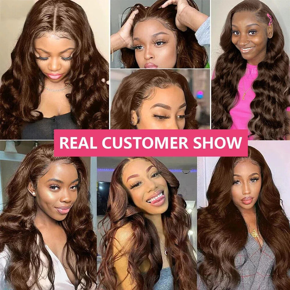 13x6 Chocolate Brown Body Wave Lace Front Wig 360 Full Transparent Lace Frontal Wig Human Hair Preplucked Brazilian Hair