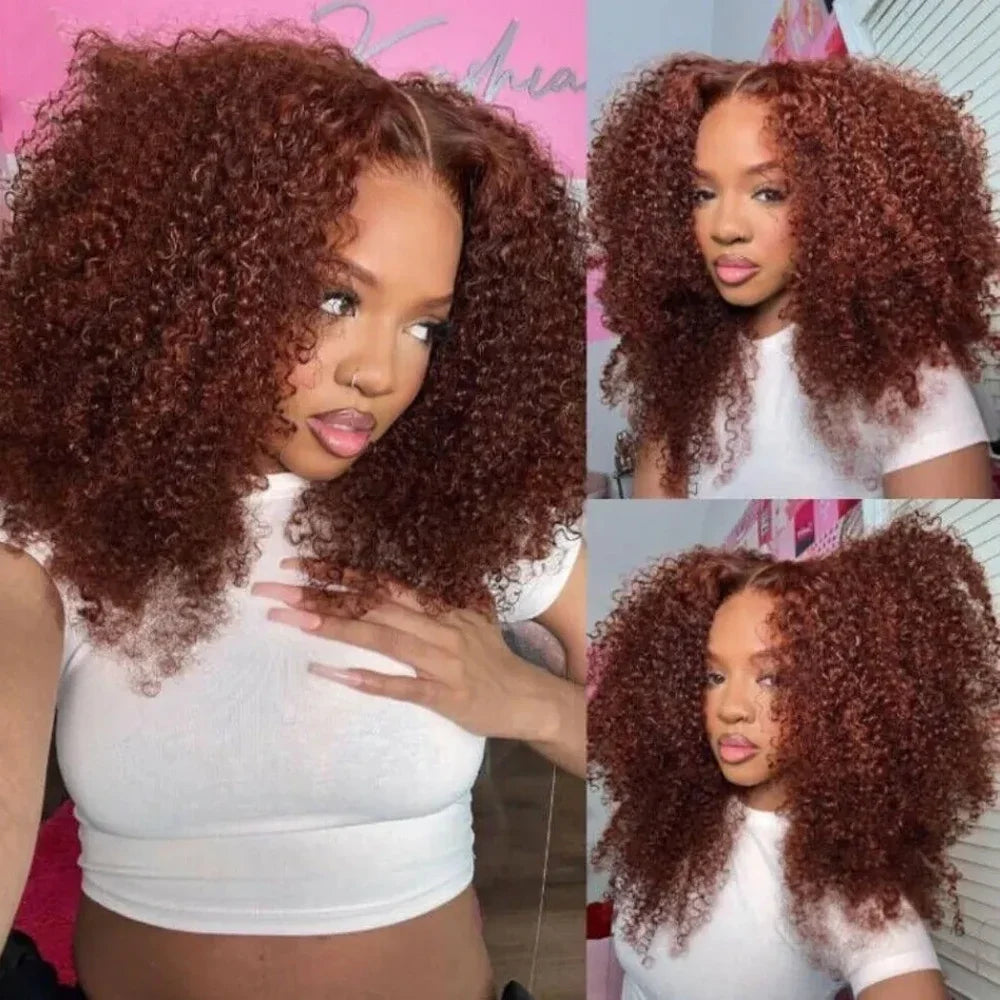 250% Full Density Reddish Brown Curly Wigs 13x4 13x6 HD Lace Front Wig Kinky Curly 100% Remy Glueless Wigs Human Hair For Women