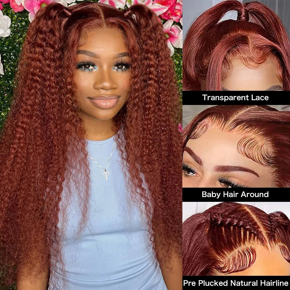 250% Full Density Reddish Brown Curly Wigs 13x4 13x6 HD Lace Front Wig Kinky Curly 100% Remy Glueless Wigs Human Hair For Women