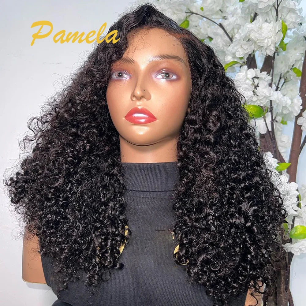 250% Density Curly Wear And Go Natural Colored Pre Plucked 13x4 HD Transparent Frontal Lace Brazilian Human Hair Wigs For Women