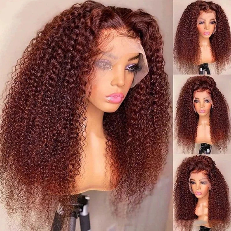 250% Full Density Reddish Brown Curly Wigs 13x4 13x6 HD Lace Front Wig Kinky Curly 100% Remy Glueless Wigs Human Hair For Women