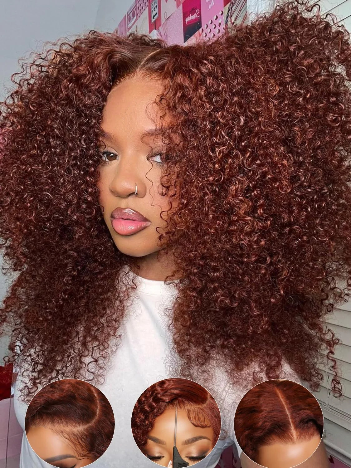 250% Full Density Reddish Brown Curly Wigs 13x4 13x6 HD Lace Front Wig Kinky Curly 100% Remy Glueless Wigs Human Hair For Women