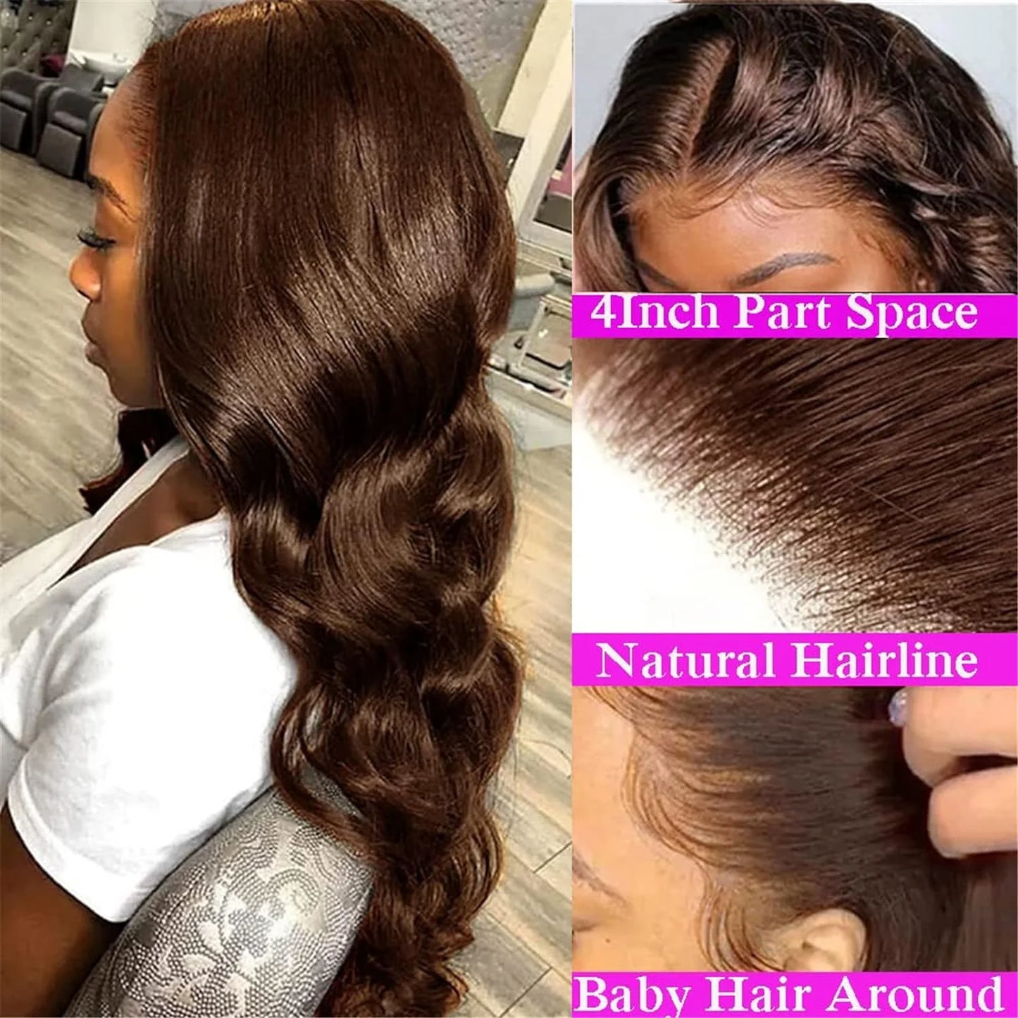 13x6 Chocolate Brown Body Wave Lace Front Wig 360 Full Transparent Lace Frontal Wig Human Hair Preplucked Brazilian Hair