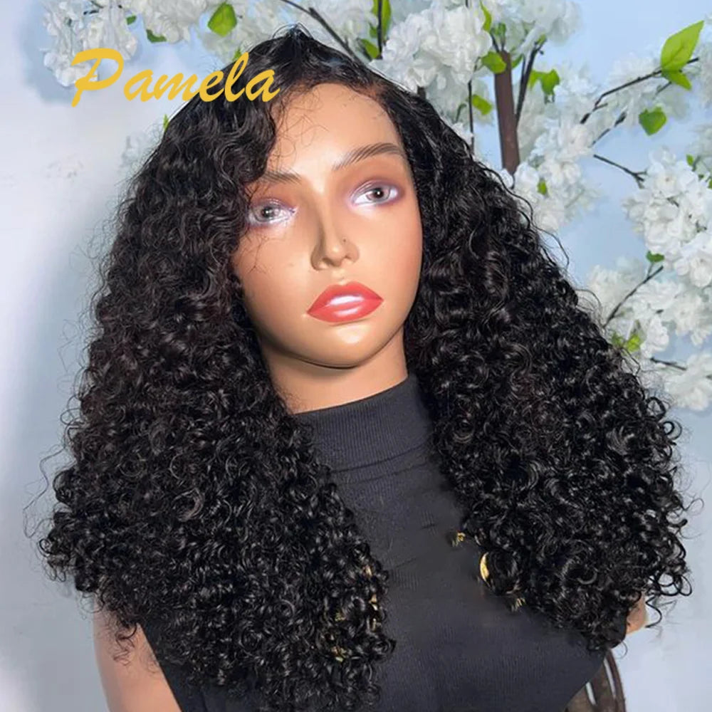 250% Density Curly Wear And Go Natural Colored Pre Plucked 13x4 HD Transparent Frontal Lace Brazilian Human Hair Wigs For Women