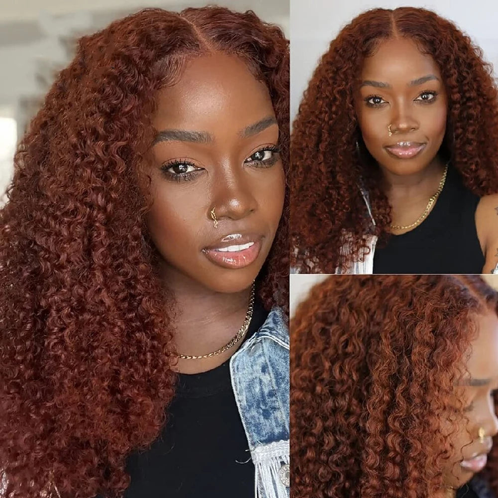 250% Full Density Reddish Brown Curly Wigs 13x4 13x6 HD Lace Front Wig Kinky Curly 100% Remy Glueless Wigs Human Hair For Women