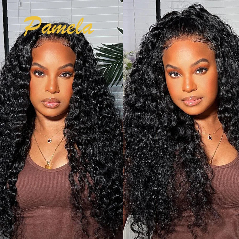 250% Density Curly Wear And Go Natural Colored Pre Plucked 13x4 HD Transparent Frontal Lace Brazilian Human Hair Wigs For Women